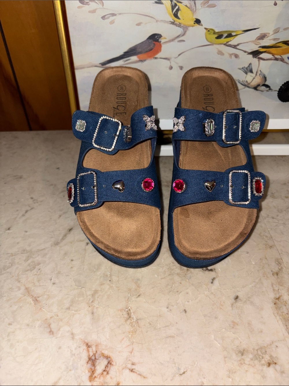 Rouge Embellished Double-Strap Sandals -denim